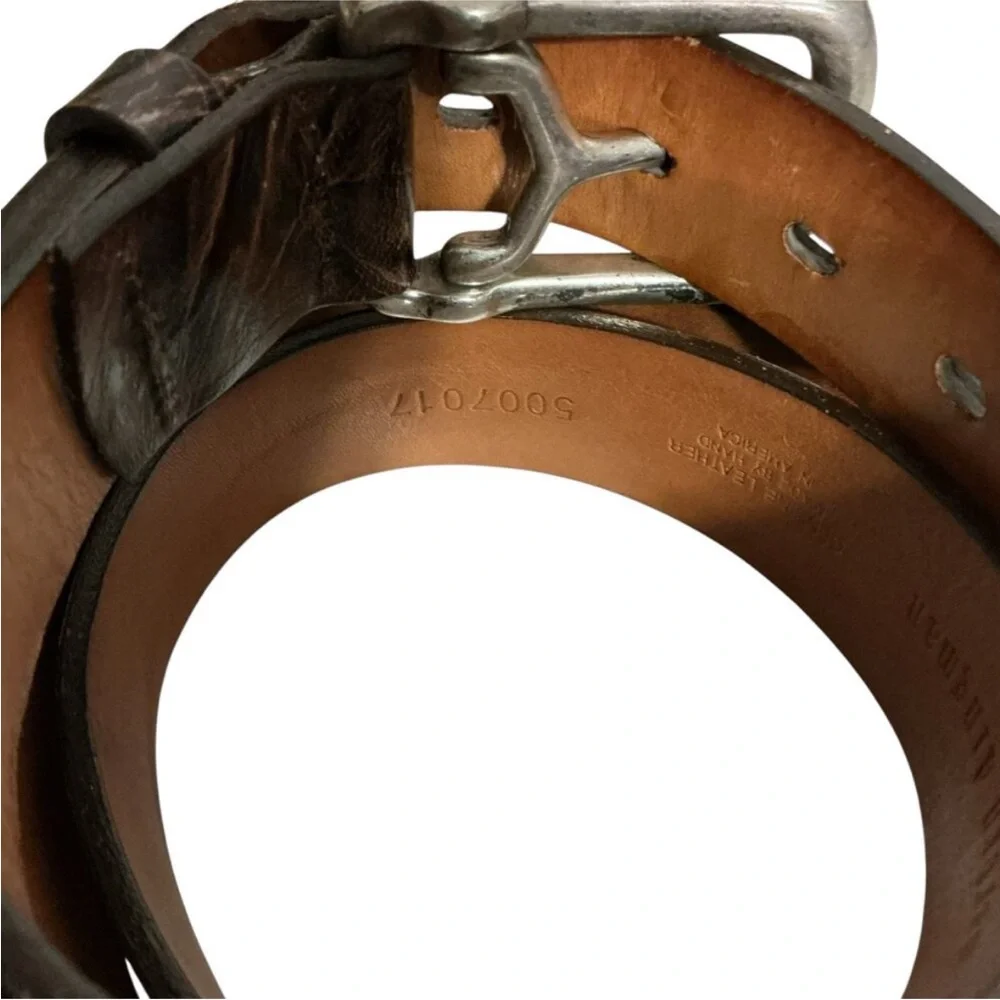 Martin Dingman Brown Distressed Leather Belt Silver Buckle USA Preowned 38